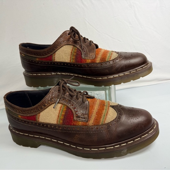 Rare Dr. Martens x Pendleton Sz 13 Leather Wingtip Oxfords Santa Fe Stripe Wool - Picture 3 of 12
